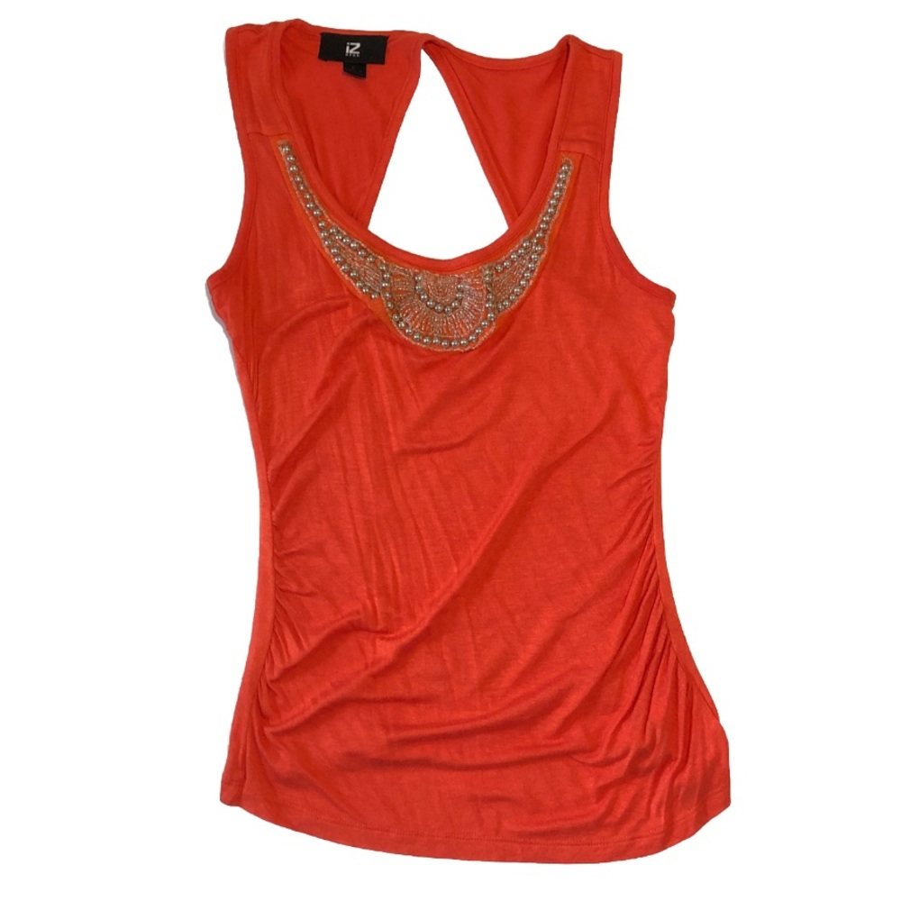 Iz Byer Orange Beaded Scoop Neck Tank
